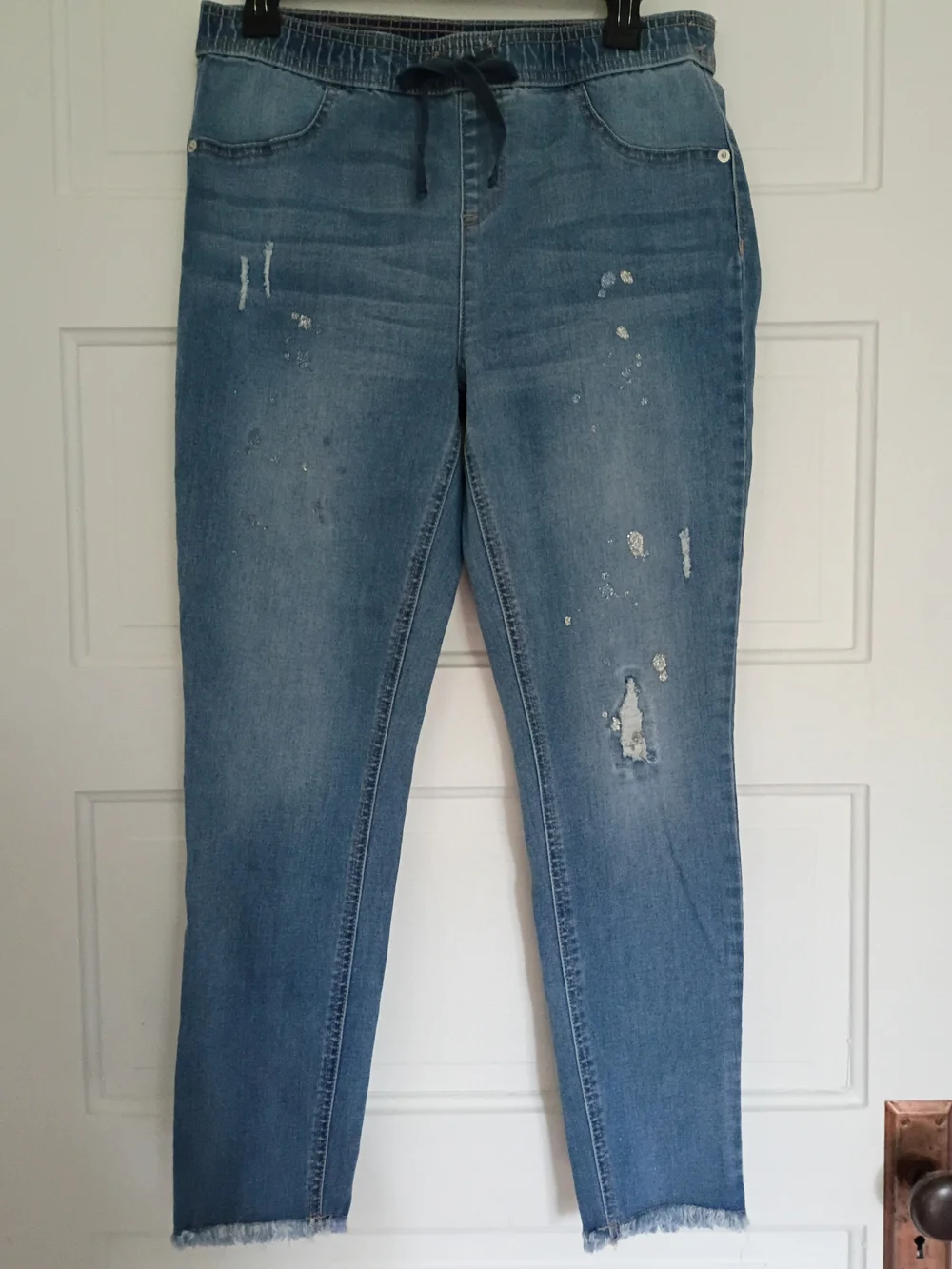 Justice Light Blue Distressed Skinny Jeans with Drawstring